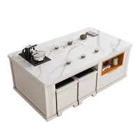 晋舰 岩板茶几客厅茶台烧水壶一体桌家用泡茶台办公室茶桌 1.4米白色配茶炉