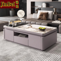 锦北 岩板面茶几客厅茶台烧水壶一体桌家用泡茶台办公室茶桌 1.3米浅灰