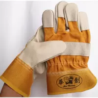 华创 电焊机械加工钳工劳保隔热焊工手套 黄布一层深色全掌 12副/件