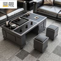 晋舰 火烧石功夫茶几茶桌椅组合茶具一体套装茶台一键上水 1.3米宝马灰