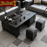 锦北火烧石功夫茶几茶桌椅组合茶具一体套装茶台一键上水1.3米黑色