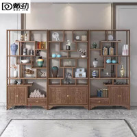 戴劲博古架多宝阁茶叶架子新中式客厅办公室隔断置物架 三联博古架