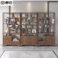 戴劲博古架多宝阁茶叶架子新中式客厅办公室隔断置物架 三联博古架