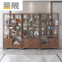 晋舰博古架多宝阁茶叶架子新中式客厅办公室隔断置物架三联博古架