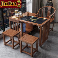 锦北新中式旋转茶桌阳台移动功夫茶台一体泡茶桌椅组合1m茶桌1围2方凳