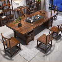 质凡新中式大板茶桌椅组合办公室实木茶桌茶台茶桌椅