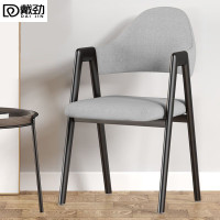 戴劲北欧椅子靠背电脑椅简约化妆椅休闲网红铁艺家用餐椅浅灰布椅黑色支架四件起售