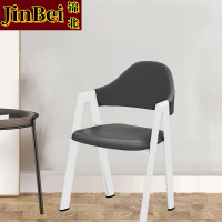 锦北北欧椅子靠背电脑椅简约化妆椅休闲网红铁艺家用餐椅深灰色皮椅白支架四件起售