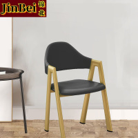 锦北北欧椅子靠背电脑椅简约化妆椅休闲网红铁艺家用餐椅深灰色皮椅金色支架四件起售