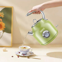 艾贝丽Abereve 复古电热水壶1.7L摩登漆物理温度仪表盘人体工程学手柄电烧水壶绿色ABL-SH15