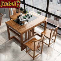 锦北阳台茶桌椅组合家用小茶台新中式茶桌简约小户型茶几 1米中圆茶桌+3月牙椅