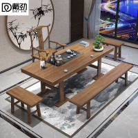 戴劲茶桌大板茶桌办公室喝茶接待新中式桌椅 1.6单桌+官帽+2方凳+长凳