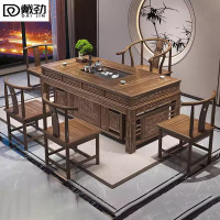 戴劲新中式茶桌椅组合办公室泡茶台现代家用喝茶桌1.5单桌+1围+4月牙