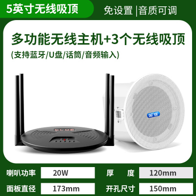 先科(SAST) 无线发射音响 RR808+D4 一拖三带3个5英寸无线吸顶喇叭 无需布线即插即用吊顶嵌入式吸顶喇叭音箱