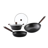 乐扣乐扣锅具套装防烫木质手柄锻纹精铁锅三件套CIW3203S02