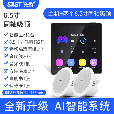 先科(SAST)智能AI吸顶音响天花吊顶家庭影院音乐标配(内置精灵)智能语音主机+3个6.5英寸超重低音同轴吸顶音响