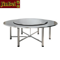 锦北不锈钢连体餐桌烧烤夜宵大排档餐桌农村摆地摊圆形桌2.0米拉丝+1.4米转盘