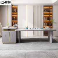 戴劲现代轻奢岩板餐桌岛台茶桌烧水壶一体桌客厅泡茶桌椅2.0米1桌6椅