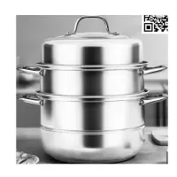 康巴赫(KBH)蒸锅304不锈钢蒸笼大容量蒸包子馒头复合底汤锅蒸煮两用锅KBH32TB1高盖3层32cm