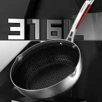 康巴赫(KBH)第五代炒锅小资锅不粘锅316L不锈钢双面蜂窝平底炒菜锅少油烟28cm五代小资锅