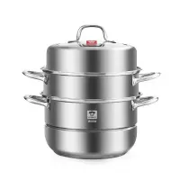 康巴赫(KBH)蒸锅不锈钢蒸笼大容量复合底汤锅蒸煮两用锅三层高盖30cm