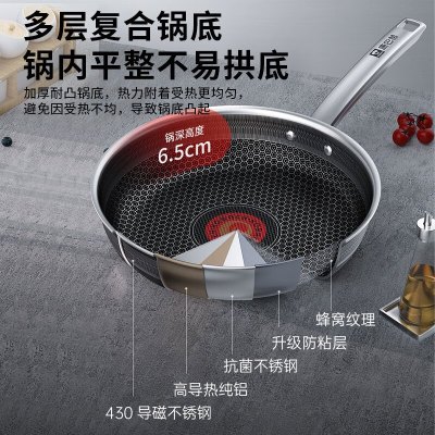 康巴赫(KBH)六代煎锅不粘锅抗菌不锈钢平底锅蜂窝锅红点煎盘26cm电磁炉通用