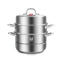 康巴赫(KBH)蒸锅不锈钢蒸笼大容量复合底汤锅蒸煮两用锅三层高盖28cm