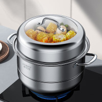 康巴赫(KBH)304不锈钢双层蒸锅蒸笼复底大汤蒸锅多功能锅具28cm燃气灶通用