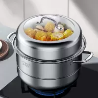 康巴赫(KBH)304不锈钢双层蒸锅蒸笼复底大汤蒸锅多功能锅具28cm燃气灶通用