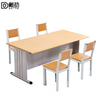 戴劲学校图书馆阅览桌防火面板钢木长条会议培训桌读书桌 黄色台面a款(不含椅)