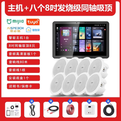 先科(SAST)智能AI家庭吸顶音响套装家用客厅无线蓝牙吊顶 智能语音主机+8个8英寸重低音同轴吸顶音响