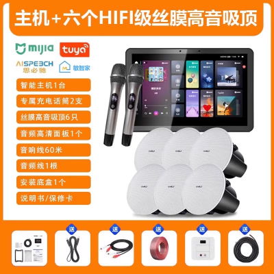 先科(SAST)智能AI家庭吸顶音响套装无线蓝牙吊顶 智能K歌主机+6个6.5英寸HiFi丝膜高音同轴吸顶音响