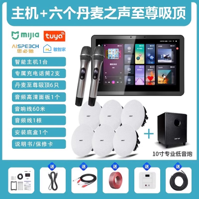 先科(SAST)智能AI家庭吸顶音响家用客厅无线蓝牙智能K歌主机+6个8英寸HiFi至尊同轴吸顶音响+10吋专业低音炮