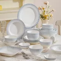 一禾亼物陶瓷家用创意碗盘餐具谣荷4人24件