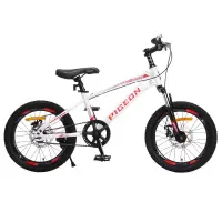 飞鸽儿童自行车6-10-15岁碟刹山地车男孩变速减震中学生女孩脚踏车 单速 18寸 白红 建议身高125-145cm