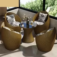 藤椅三件套阳台小桌椅一桌两椅茶几组合庭院户外休闲 鸟巢4椅+1桌[金色]