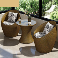 藤椅三件套阳台小桌椅一桌两椅茶几组合庭院户外休闲 鸟巢2椅+1桌[金色]