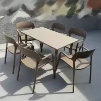 户外桌椅组合庭院花园休闲奶茶店室外摆碳钢餐桌套装 (香槟色)6椅+130*80cm碳钢长桌