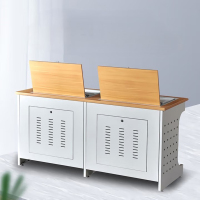 汇云星翻转电脑桌多媒体教室学校机房多功能隐藏式电脑培训桌单人位