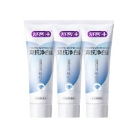 舒客+双抗净白牙膏 去渍美白牙齿双色膏体抗色素160g*3 竹炭薄荷味