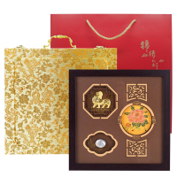 五艺 南京博物周边非遗南京市徽金陵三宝云锦雨花石金箔摆件商务工艺品 锦盒装