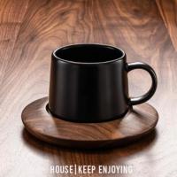 沃之沃欧式咖啡杯小马克杯小资炭黑色+锥形黑胡桃杯垫杯