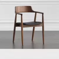 洛来宝会议靠背椅洽谈椅 胡桃木 黑色牛皮