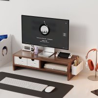 电脑显示器增高架办公桌面收纳置物架杂物收纳架多功能胡桃色
