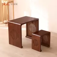 质凡国学桌实木书法桌子毛笔练字桌书画茶艺围棋桌培训课桌椅 80*50*70cm+凳子*1