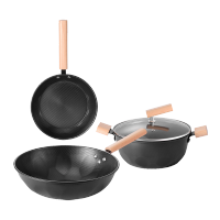 德世朗(DESLON) 厨房家用无涂层锻造精铁三件套 黑色 DFS-TZ834B