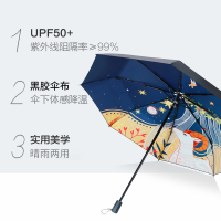 红叶(Hong Ye)遮阳伞三折防晒伞upf50+晴雨两用黑胶防紫外线太阳伞女小黑伞2626