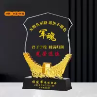 退伍八一军人纪念品送战友礼品定制创意军旅老兵退役纪念品奖杯 19*13*4cm