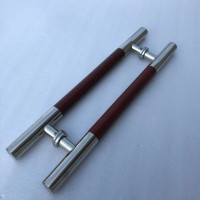 厚玖 拉手中木纹不锈钢大门酒店KTV木门把手 推拉无框门把手 双头银色中木 600长400孔中木纹 单对装