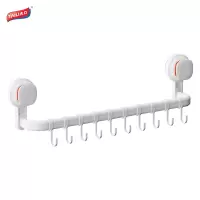 太力 免打孔卫浴毛巾架长款带10挂钩白色